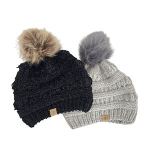 2-Piece D&Y David & Young Knitted Beanies Gray Black Soft Unisex